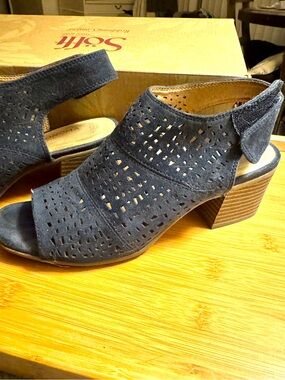 Whimsigoth Navy Blue Perforated Open-Toe Slingback Mules (Sonoma Kohls)